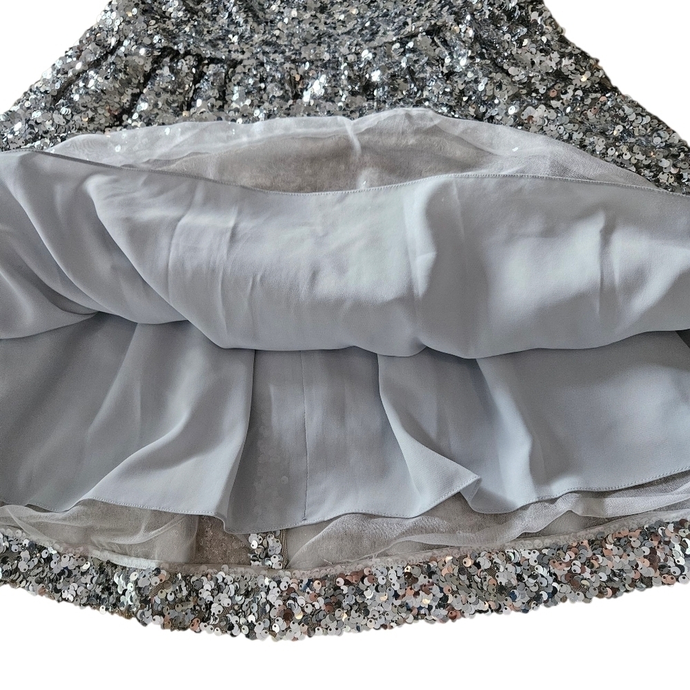 Sachin + Babi Quinn Silver Metallic Sequins Mini Dress 4 Party Glittery Shimmery - Picture 13 of 16